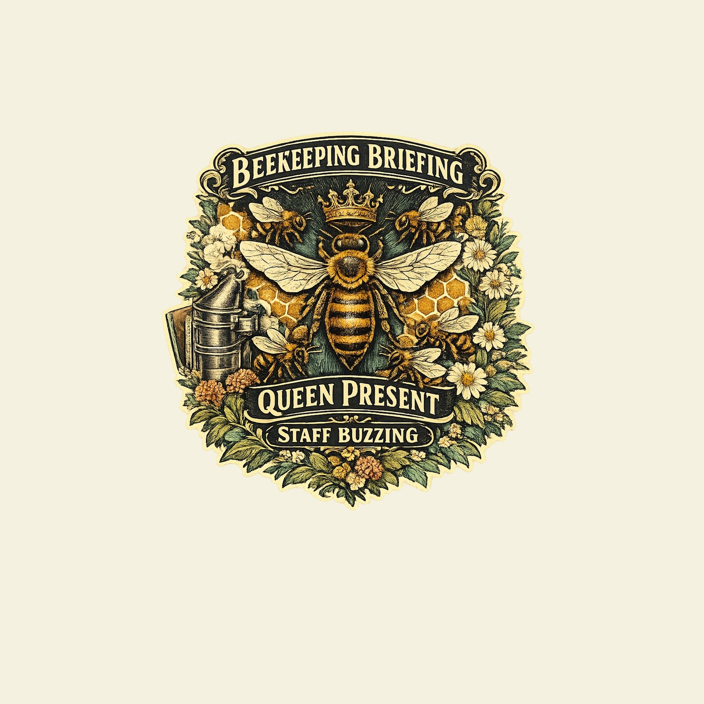 BEEKEEPING BRIEFING QUEEN PRESENT STAFF BUZZING funny beekeeping T-shirt artwork