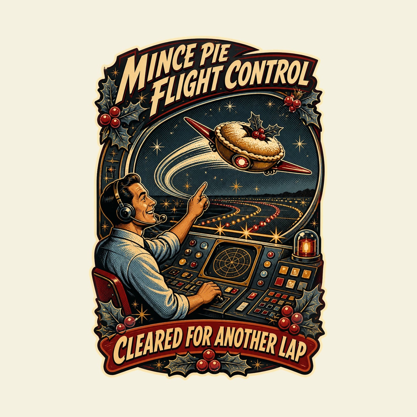 MINCE PIE FLIGHT CONTROL CLEARED FOR ANOTHER LAP funny christmas T-shirt artwork