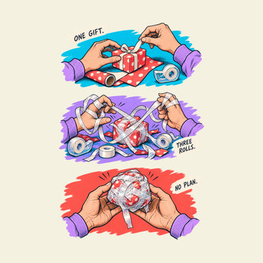ONE GIFT. THREE ROLLS. NO PLAN. funny Christmas T-shirt artwork