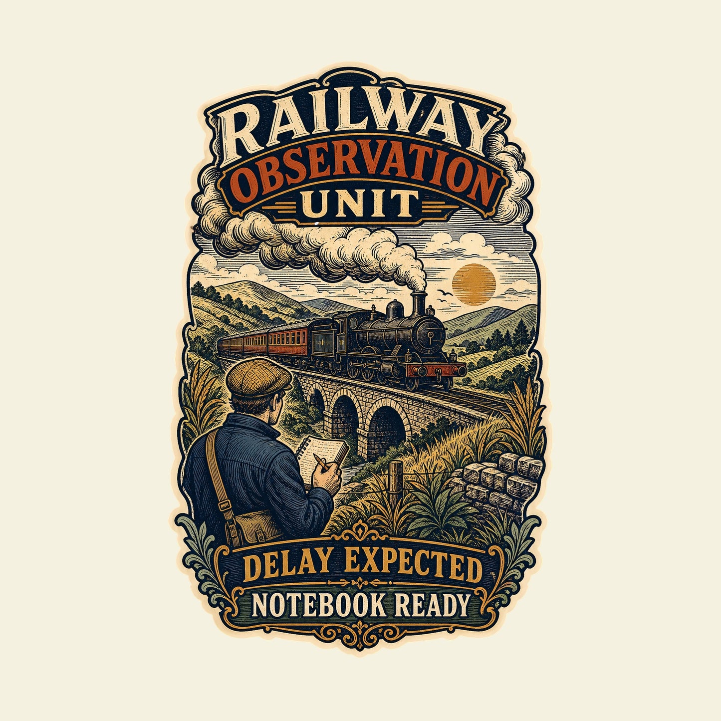 RAILWAY OBSERVATION UNIT DELAY EXPECTED NOTEBOOK READY funny railway T-shirt artwork