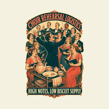 CHOIR REHEARSAL LOGISTICS HIGH NOTES, LOW BISCUIT SUPPLY funny music T-shirt artwork
