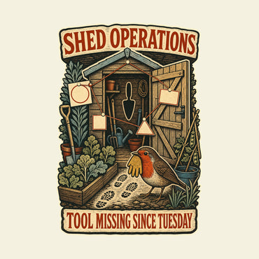 SHED OPERATIONS TOOL MISSING SINCE TUESDAY funny gardening T-shirt artwork