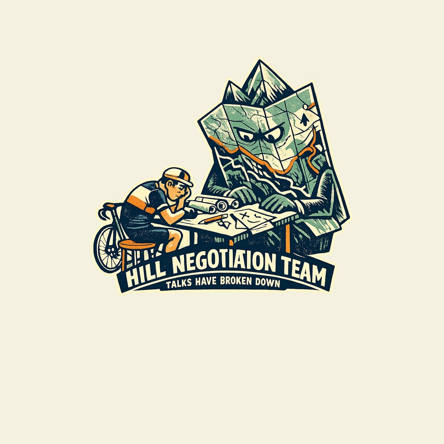 HILL NEGOTIATION TEAM TALKS HAVE BROKEN DOWN funny cycling T-shirt artwork