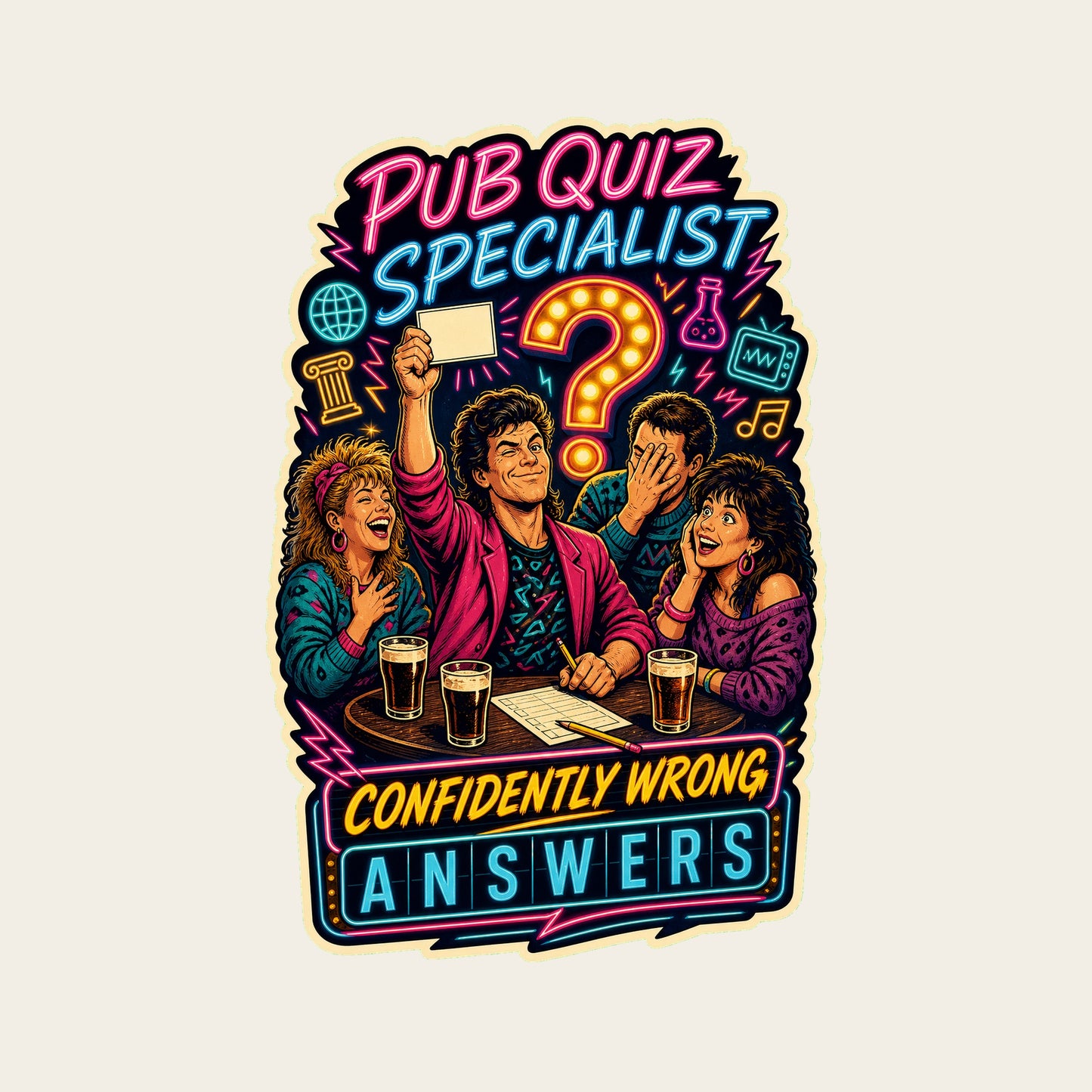 PUB QUIZ SPECIALIST CONFIDENTLY WRONG ANSWERS funny pub quiz T-shirt artwork