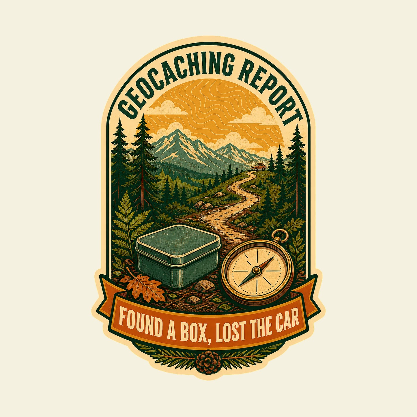 GEOCACHING REPORT FOUND A BOX, LOST THE CAR funny geocaching T-shirt artwork
