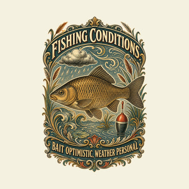 FISHING CONDITIONS BAIT OPTIMISTIC, WEATHER PERSONAL funny fishing T-shirt artwork