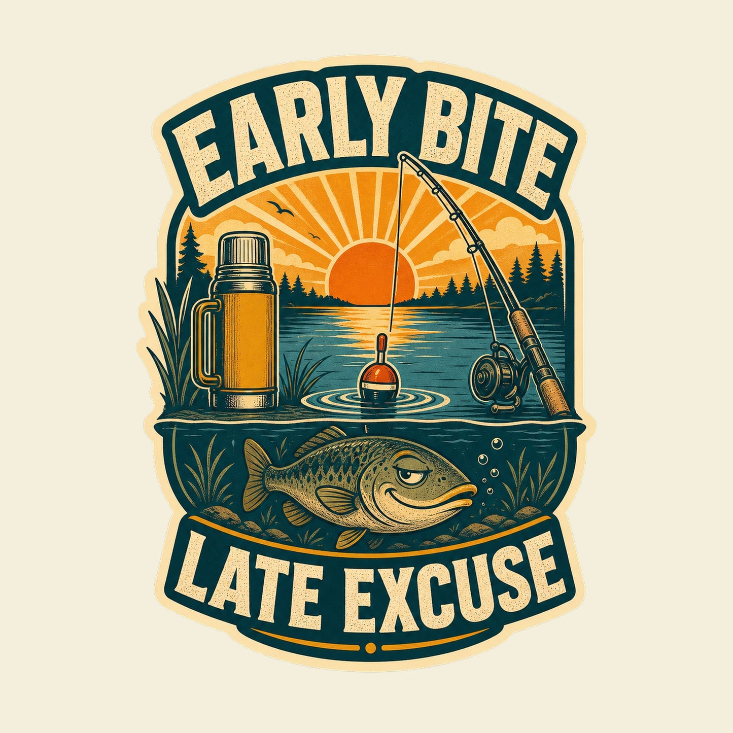 Early Bite. Late Excuse. funny fishing T-shirt artwork