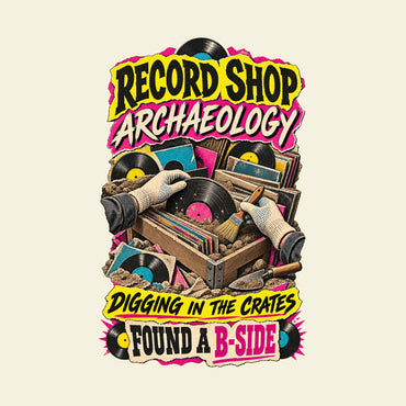 RECORD SHOP ARCHAEOLOGY DIGGING IN THE CRATES FOUND A B-SIDE funny music T-shirt artwork