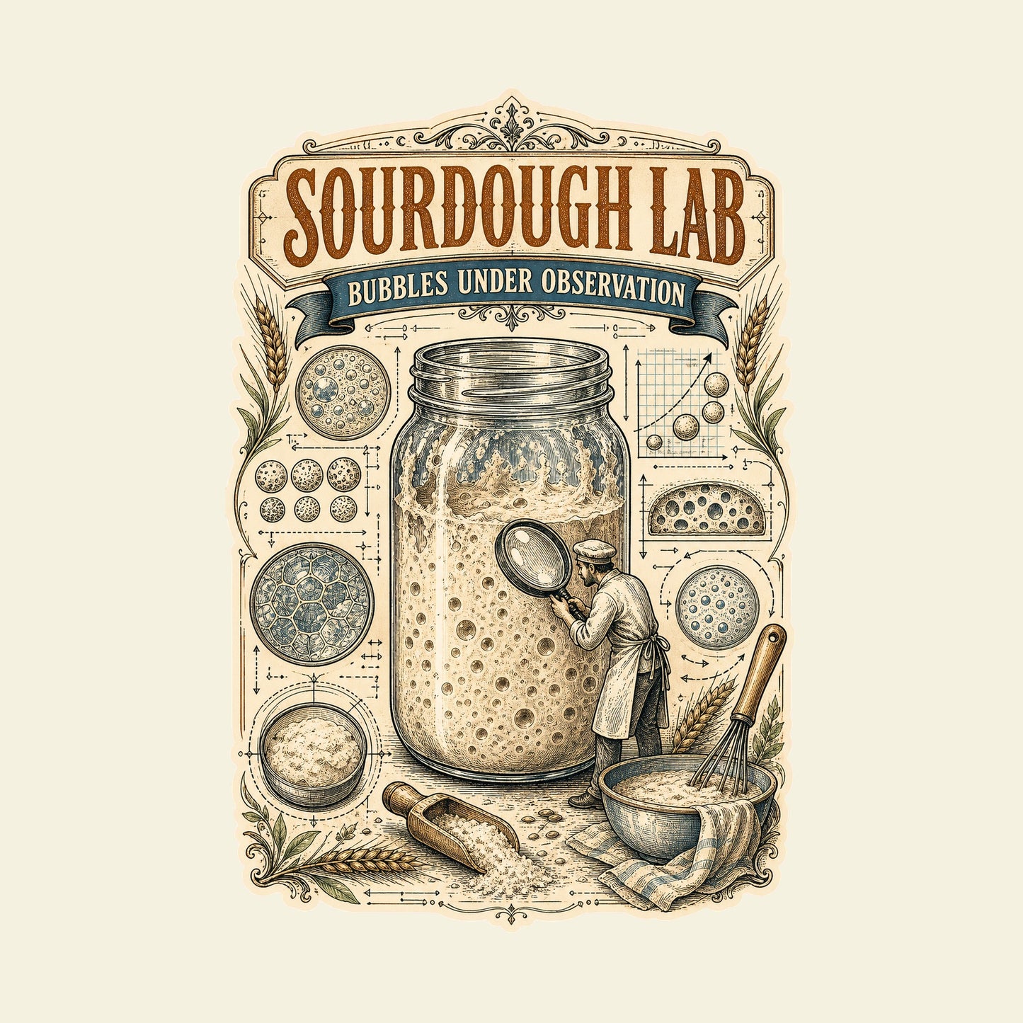 SOURDOUGH LAB BUBBLES UNDER OBSERVATION funny sourdough baking T-shirt artwork