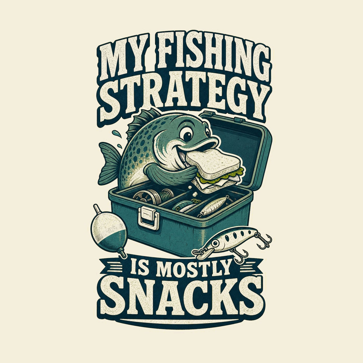 My Fishing Strategy Is Mostly Snacks funny fishing T-shirt artwork