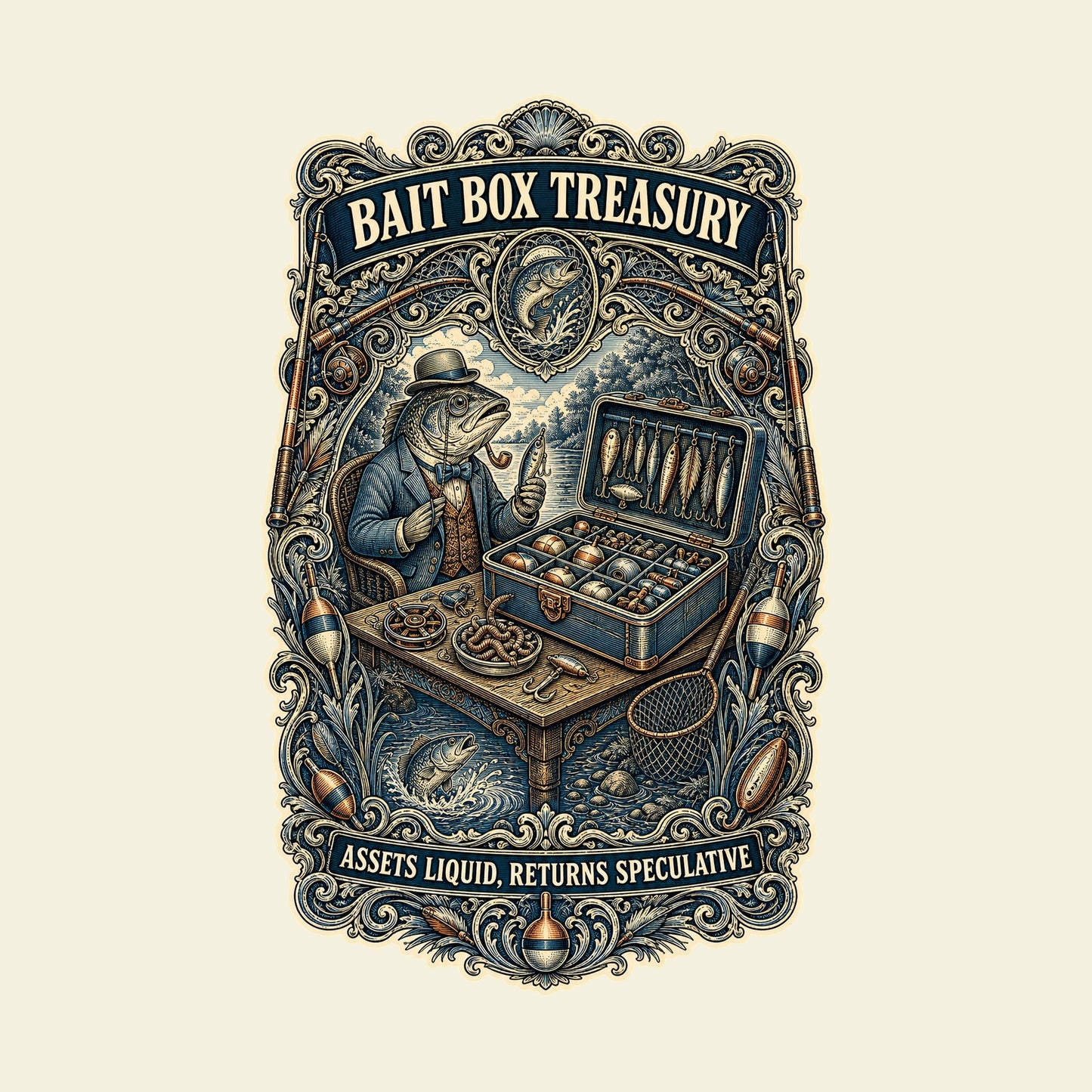 BAIT BOX TREASURY ASSETS LIQUID, RETURNS SPECULATIVE funny fishing T-shirt artwork