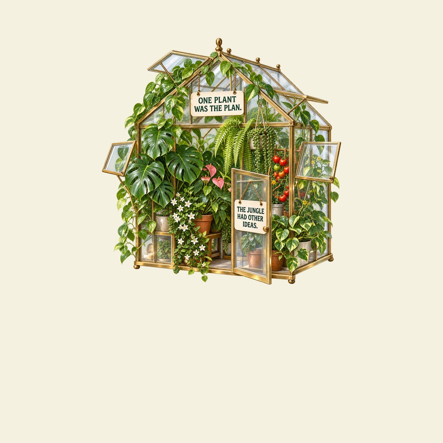 ONE PLANT WAS THE PLAN. THE JUNGLE HAD OTHER IDEAS. funny gardening T-shirt artwork