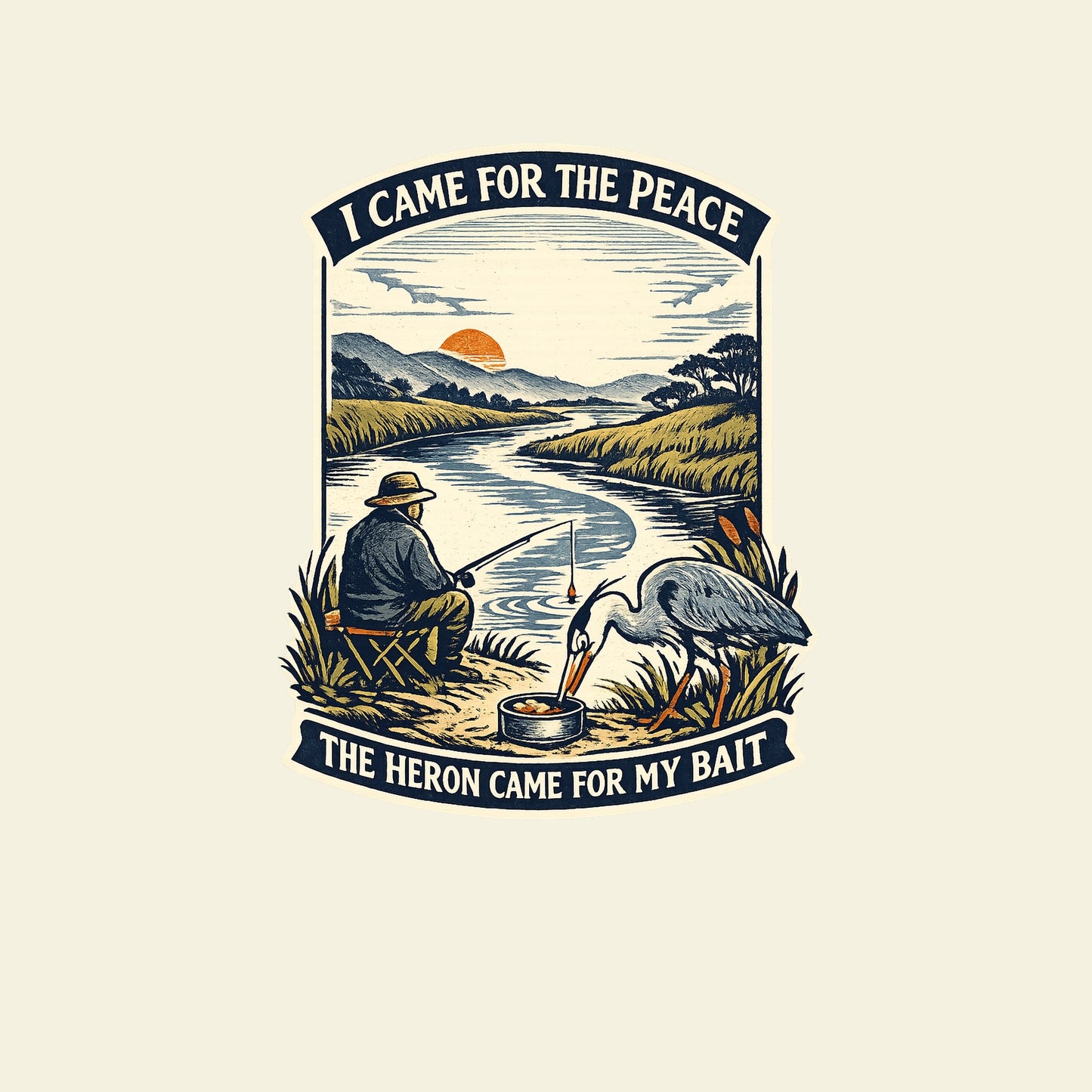 I CAME FOR THE PEACE THE HERON CAME FOR MY BAIT funny fishing T-shirt artwork