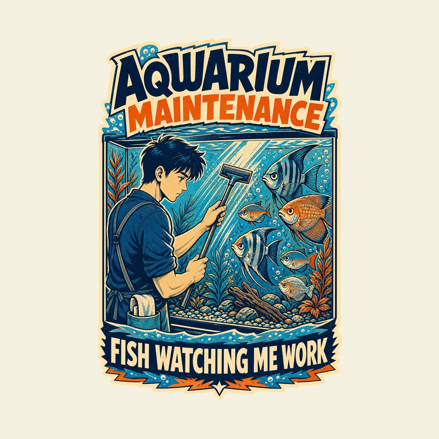 AQUARIUM MAINTENANCE FISH WATCHING ME WORK funny aquarium keeping T-shirt artwork