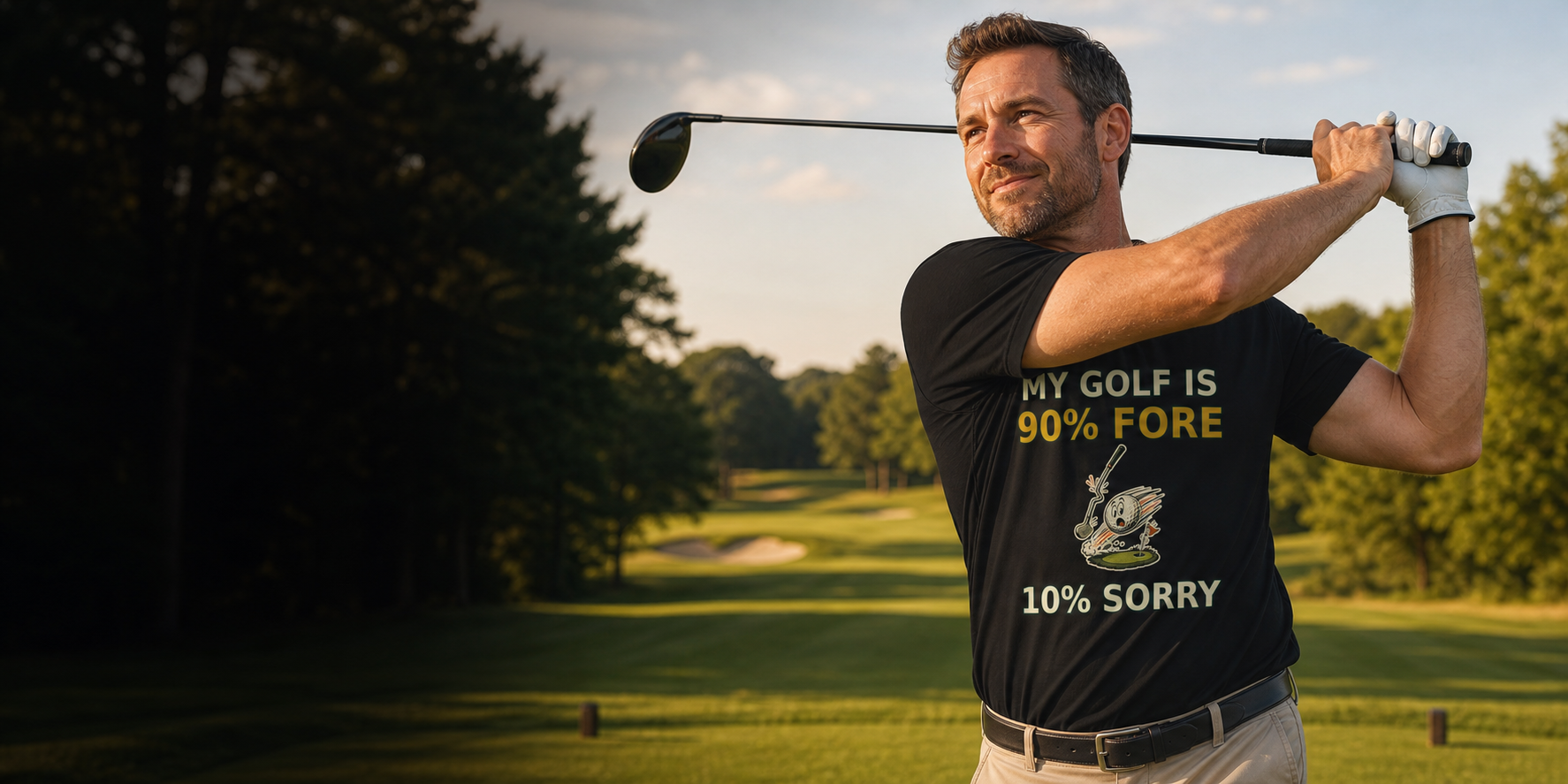 Golfer wearing TeeHeeHee My Golf Is 90% Fore 10% Sorry T-shirt