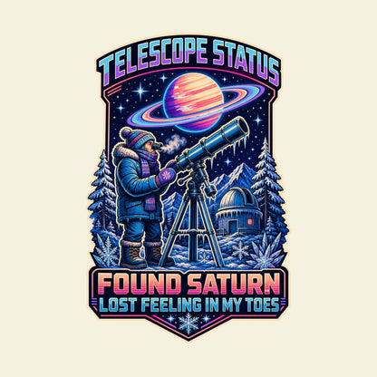 TELESCOPE STATUS FOUND SATURN LOST FEELING IN MY TOES funny astronomy T-shirt artwork