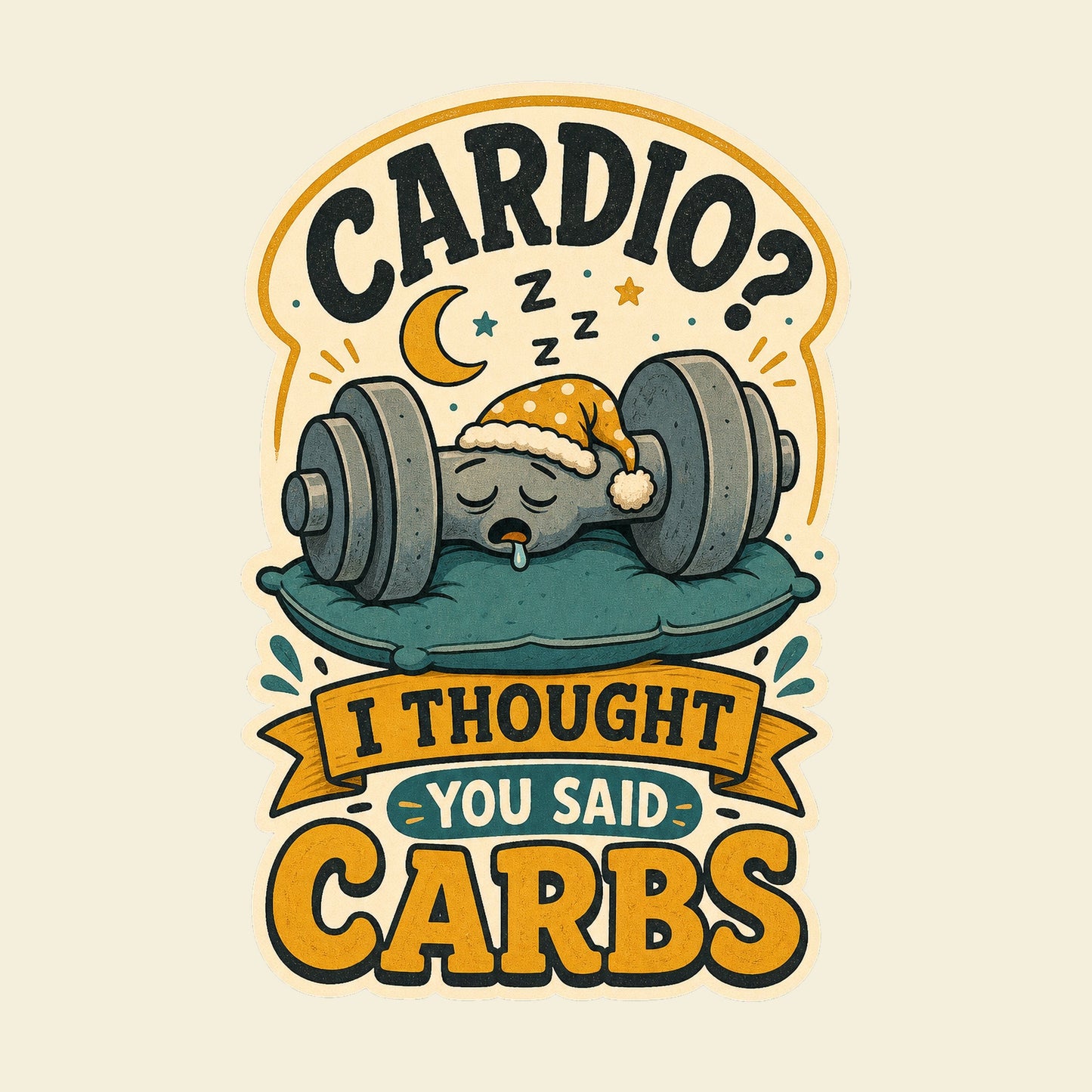 Cardio? I Thought You Said Carbs funny gym T-shirt artwork