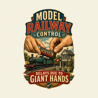 MODEL RAILWAY CONTROL DELAYS DUE TO GIANT HANDS funny model railway T-shirt artwork