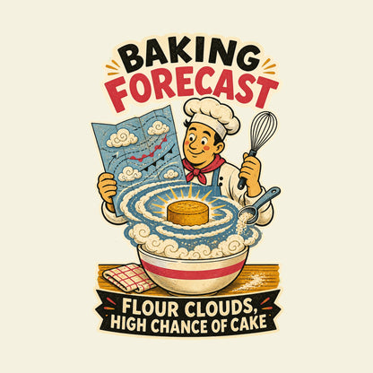 BAKING FORECAST FLOUR CLOUDS, HIGH CHANCE OF CAKE funny baking T-shirt artwork