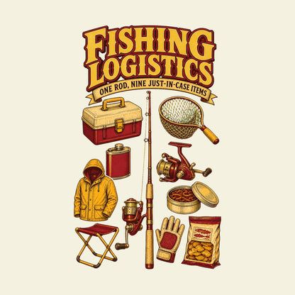 FISHING LOGISTICS ONE ROD, NINE JUST-IN-CASE ITEMS funny fishing T-shirt artwork
