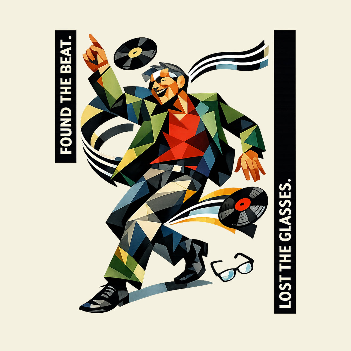 FOUND THE BEAT. LOST THE GLASSES. funny music T-shirt artwork