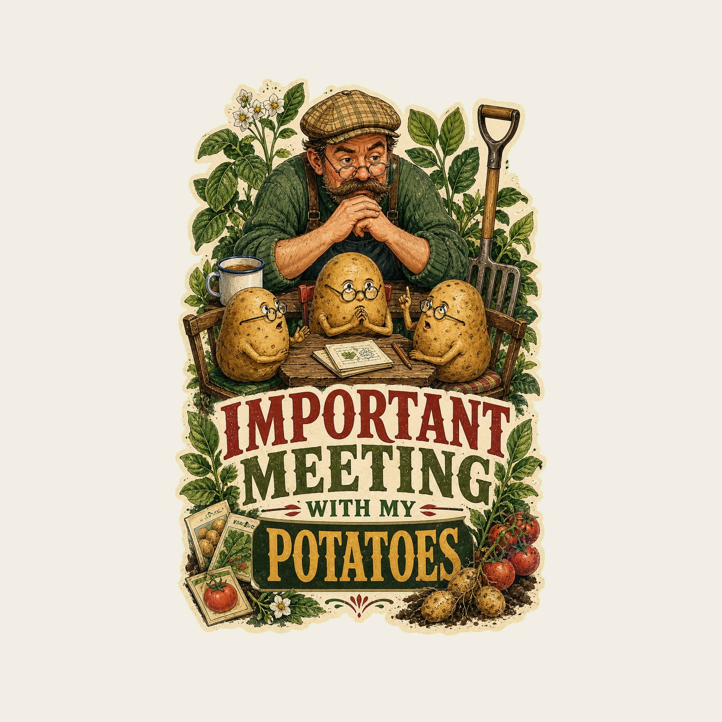 IMPORTANT MEETING WITH MY POTATOES funny gardening T-shirt artwork