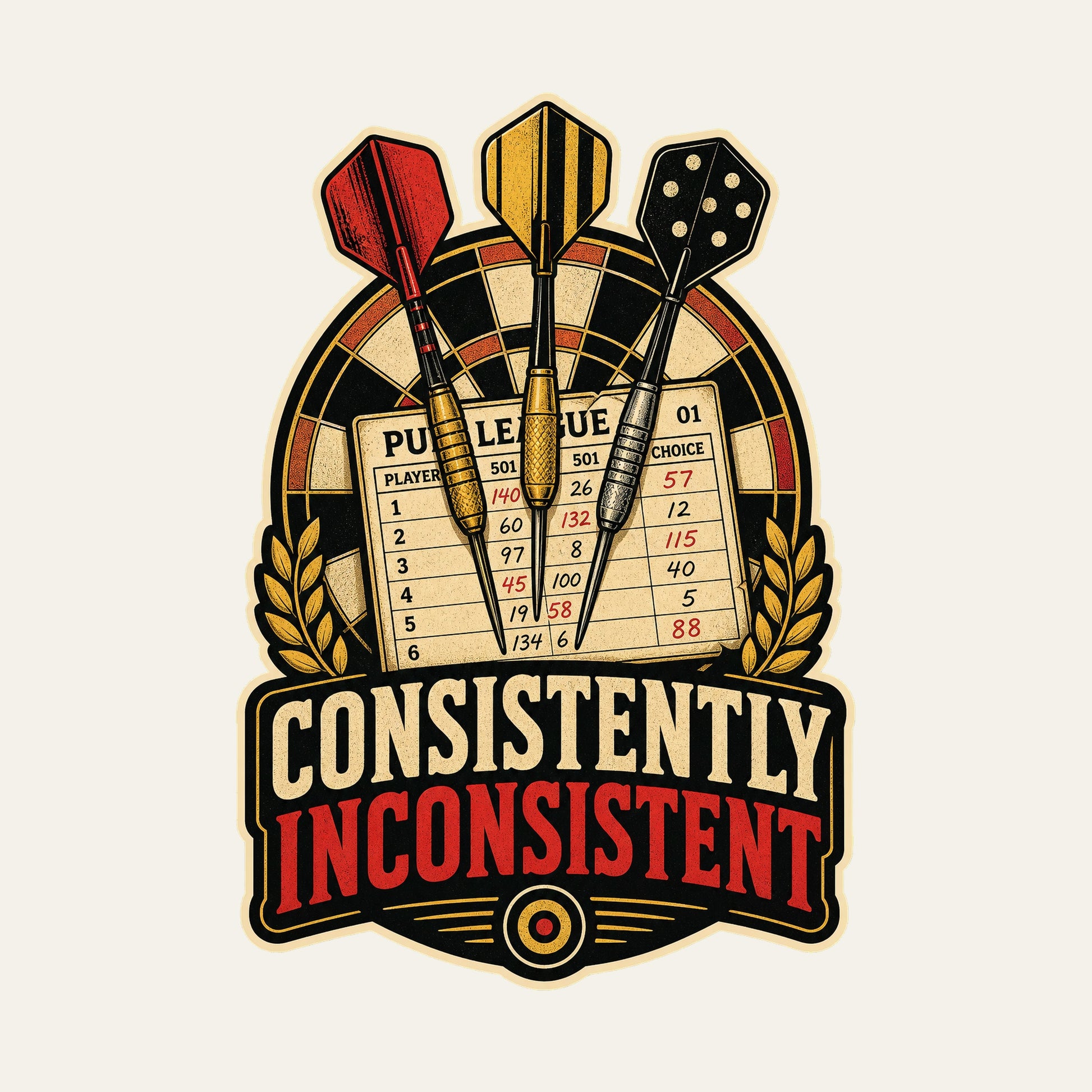 Consistently Inconsistent funny darts T-shirt artwork