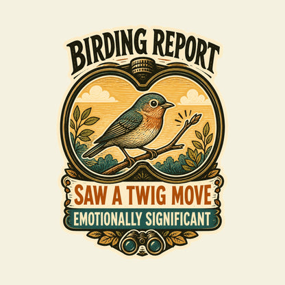 BIRDING REPORT SAW A TWIG MOVE EMOTIONALLY SIGNIFICANT funny birdwatching T-shirt artwork