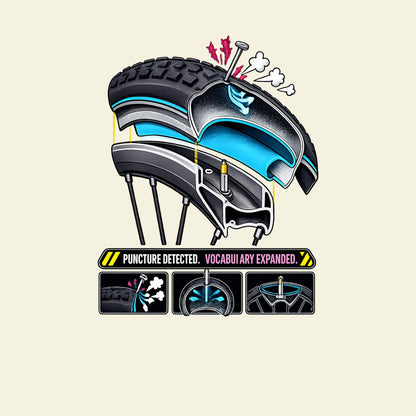 PUNCTURE DETECTED. VOCABULARY EXPANDED. funny cycling T-shirt artwork