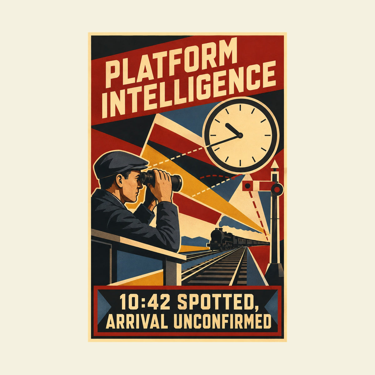 PLATFORM INTELLIGENCE 10:42 SPOTTED, ARRIVAL UNCONFIRMED funny train T-shirt artwork