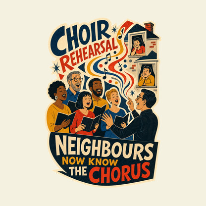 CHOIR REHEARSAL NEIGHBOURS NOW KNOW THE CHORUS funny choir singing T-shirt artwork