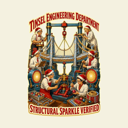 TINSEL ENGINEERING DEPARTMENT STRUCTURAL SPARKLE VERIFIED funny christmas T-shirt artwork
