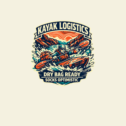 KAYAK LOGISTICS DRY BAG READY SOCKS OPTIMISTIC funny kayaking T-shirt artwork