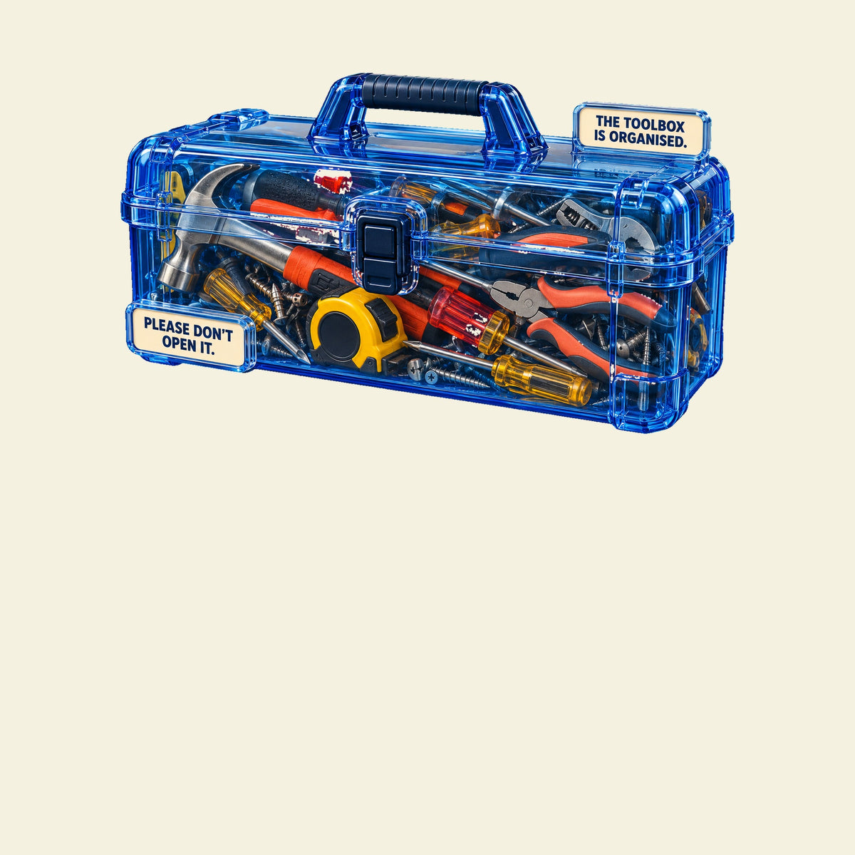 THE TOOLBOX IS ORGANISED. PLEASE DON'T OPEN IT. funny DIY T-shirt artwork