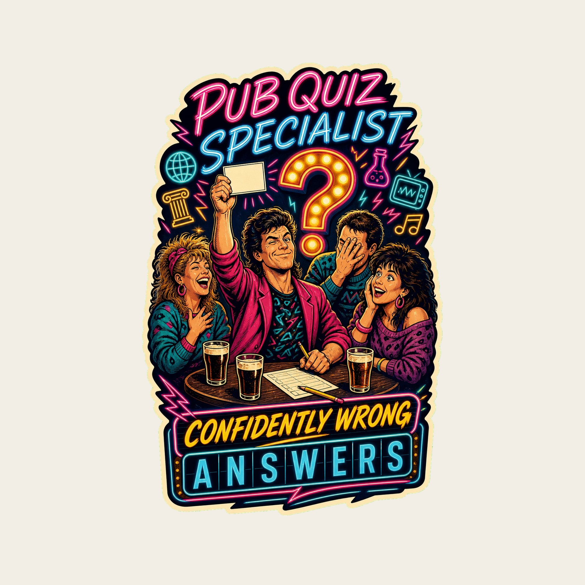 PUB QUIZ SPECIALIST CONFIDENTLY WRONG ANSWERS funny pub quiz T-shirt artwork
