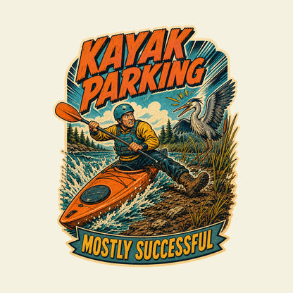KAYAK PARKING MOSTLY SUCCESSFUL funny kayaking T-shirt artwork