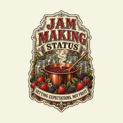 JAM MAKING STATUS SETTING EXPECTATIONS, NOT FRUIT funny jam making T-shirt artwork