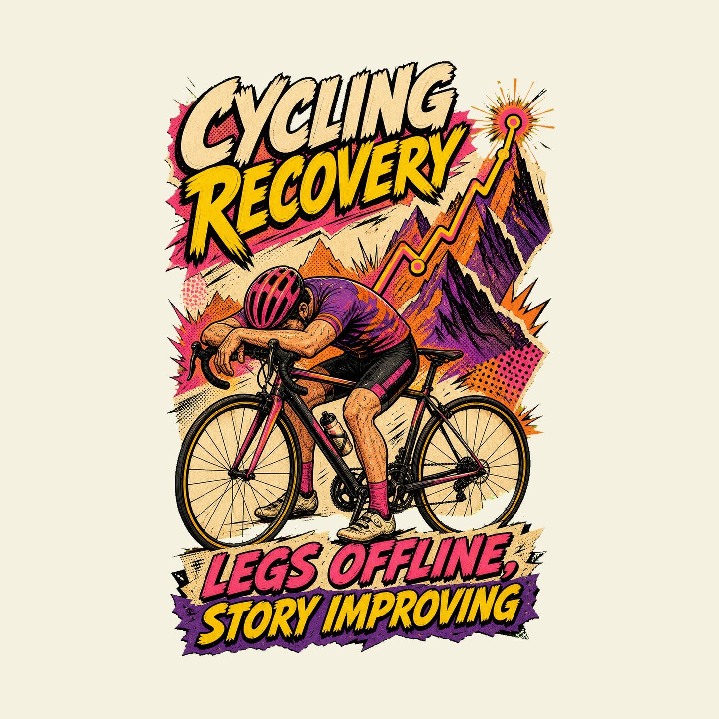 CYCLING RECOVERY LEGS OFFLINE, STORY IMPROVING funny cycling T-shirt artwork