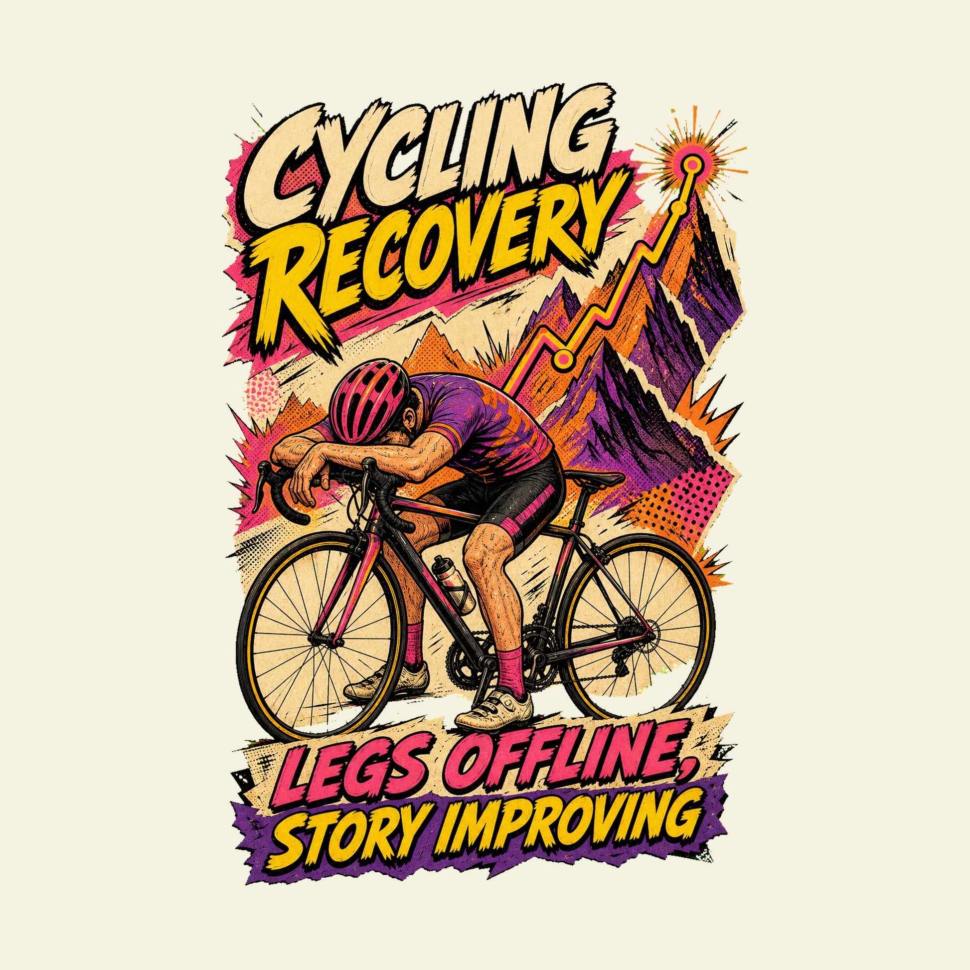 CYCLING RECOVERY LEGS OFFLINE, STORY IMPROVING funny cycling T-shirt artwork
