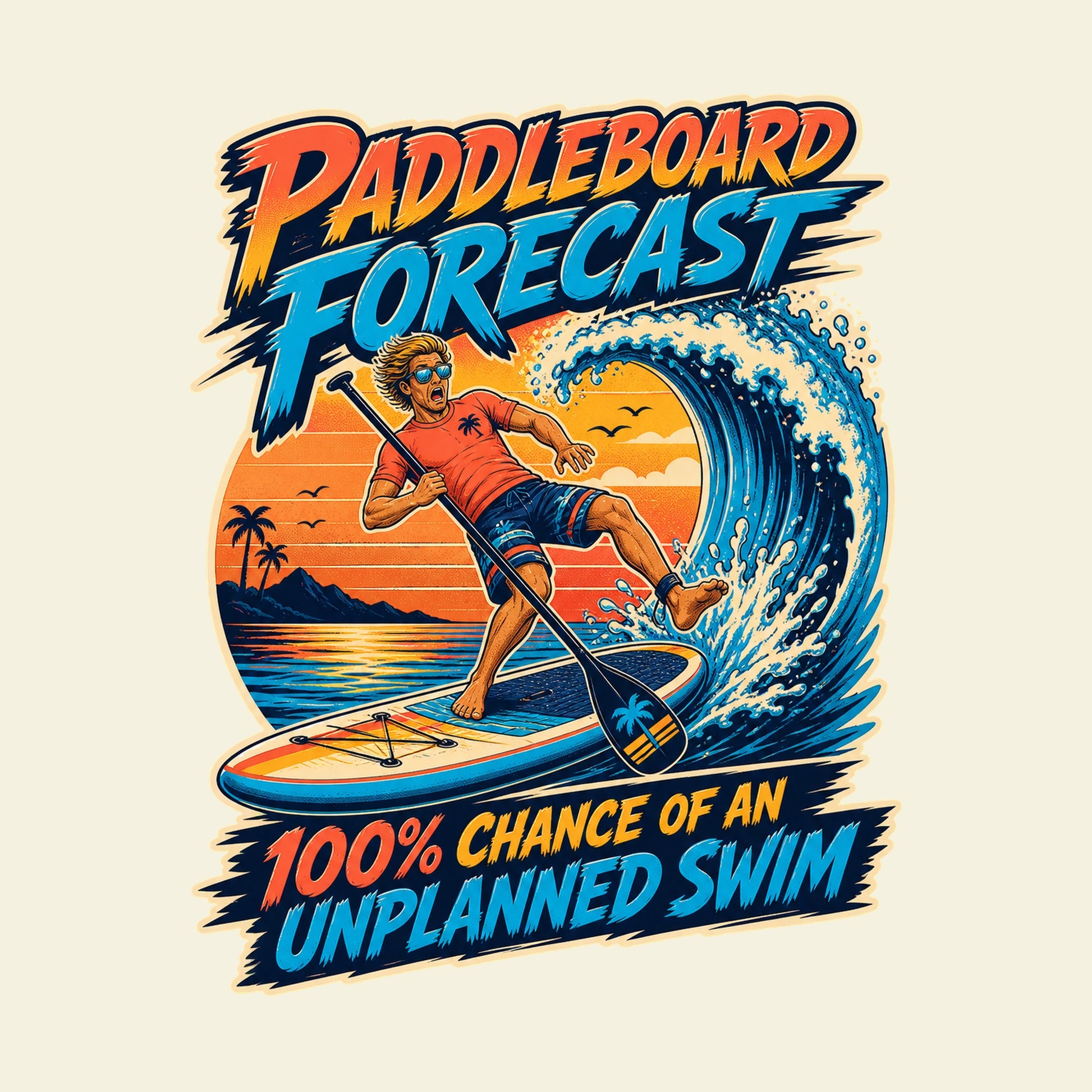 PADDLEBOARD FORECAST 100% CHANCE OF AN UNPLANNED SWIM funny paddleboarding T-shirt artwork