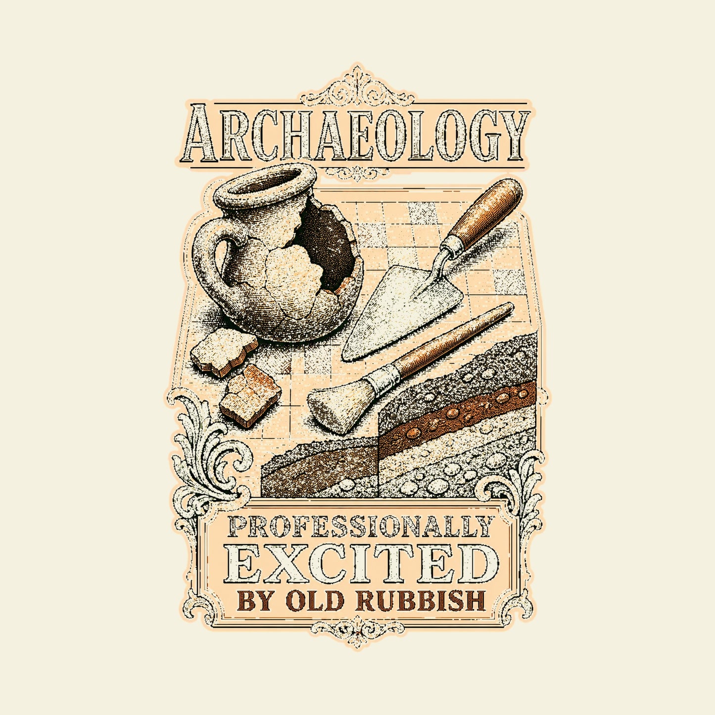 ARCHAEOLOGY PROFESSIONALLY EXCITED BY OLD RUBBISH funny archaeology T-shirt artwork