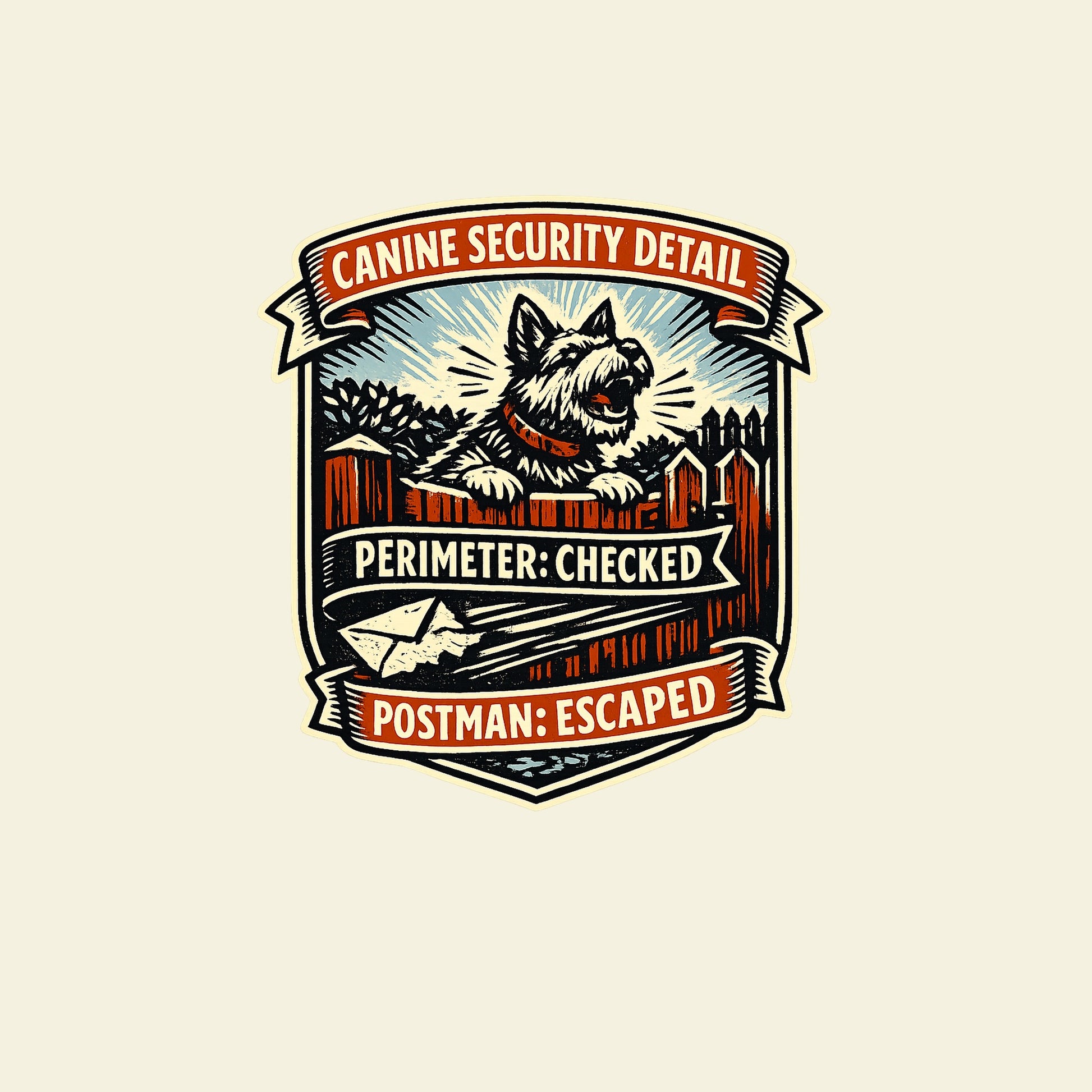 CANINE SECURITY DETAIL PERIMETER: CHECKED POSTMAN: ESCAPED funny dog T-shirt artwork