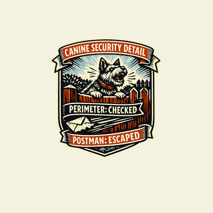 CANINE SECURITY DETAIL PERIMETER: CHECKED POSTMAN: ESCAPED funny dog T-shirt artwork