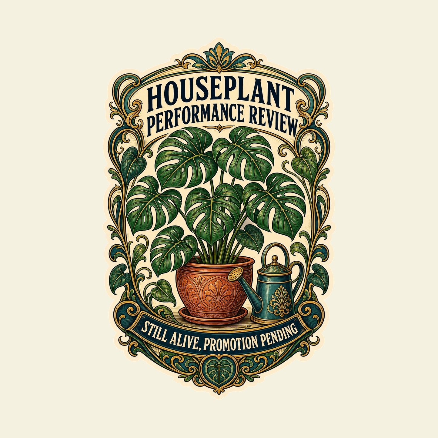 HOUSEPLANT PERFORMANCE REVIEW STILL ALIVE, PROMOTION PENDING funny houseplant T-shirt artwork