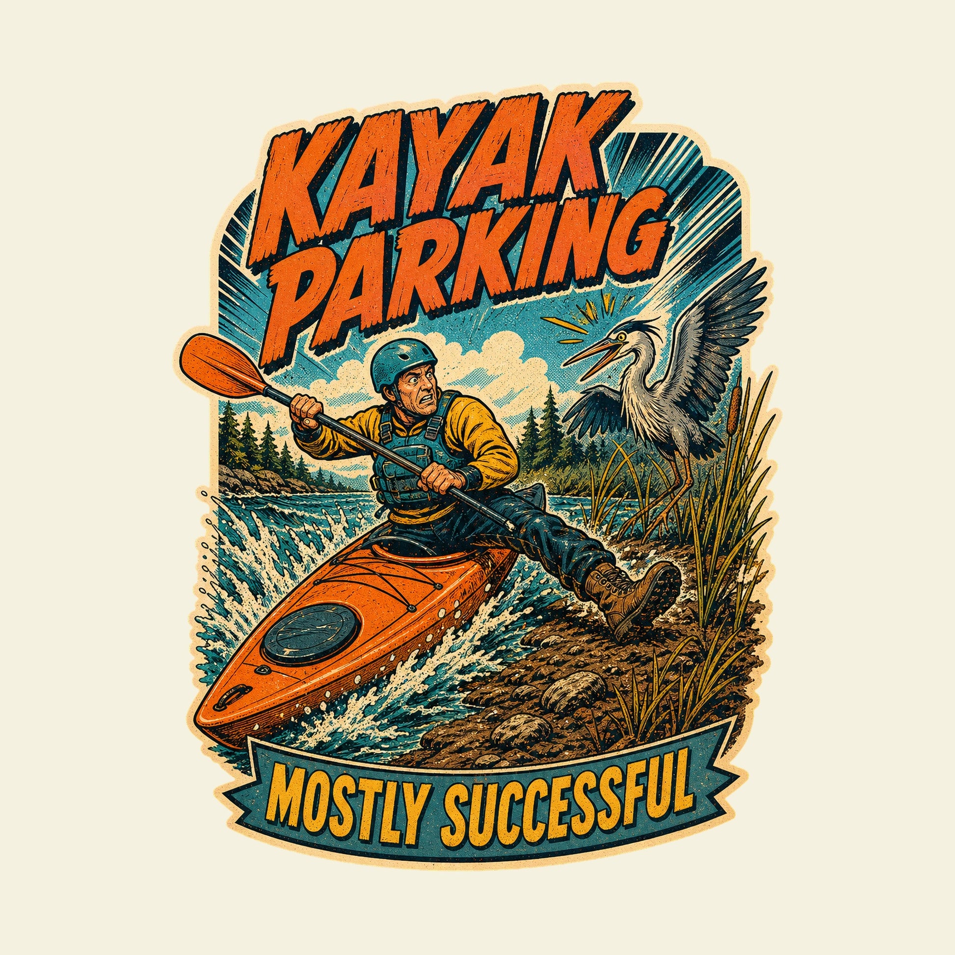 KAYAK PARKING MOSTLY SUCCESSFUL funny kayaking T-shirt artwork