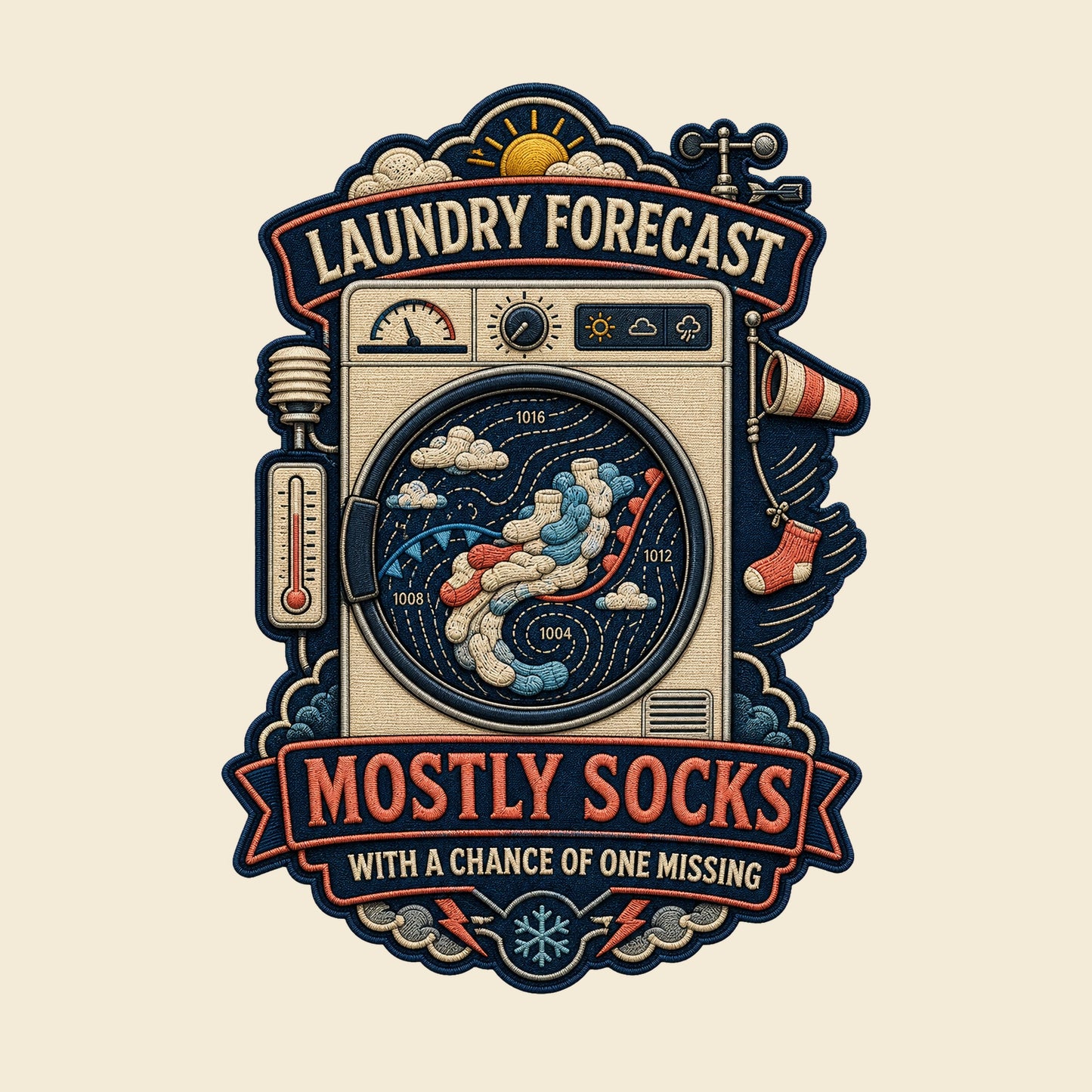 LAUNDRY FORECAST MOSTLY SOCKS WITH A CHANCE OF ONE MISSING funny laundry T-shirt artwork