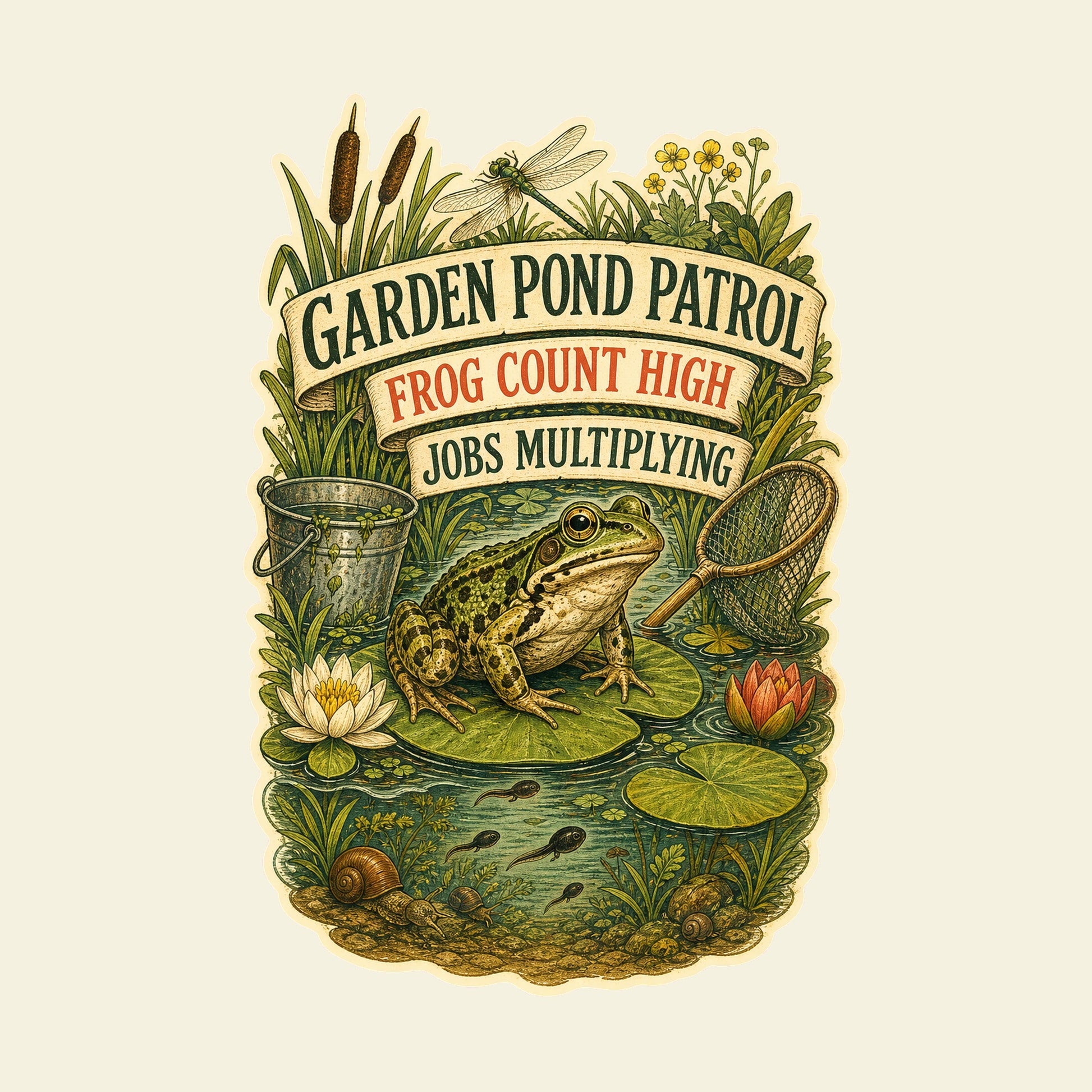 GARDEN POND PATROL FROG COUNT HIGH JOBS MULTIPLYING funny pond gardening T-shirt artwork