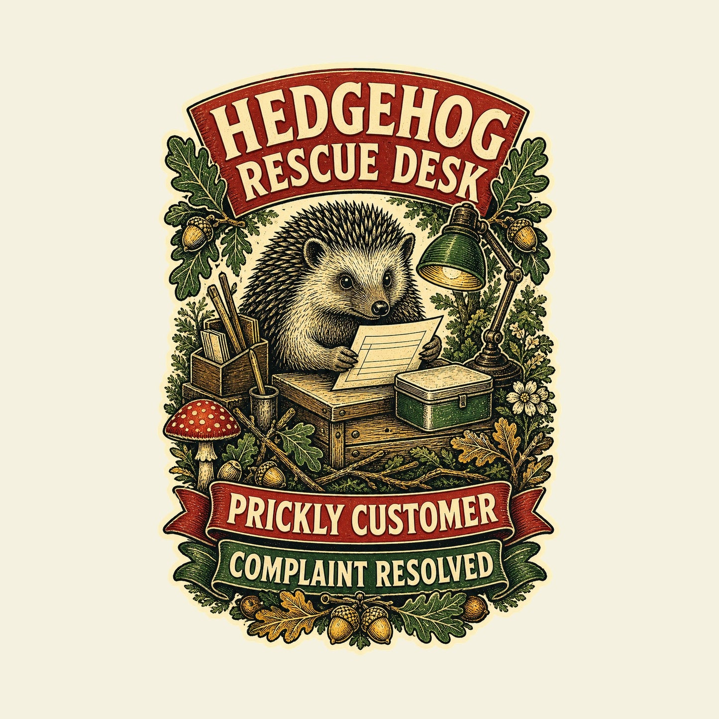 HEDGEHOG RESCUE DESK PRICKLY CUSTOMER COMPLAINT RESOLVED funny hedgehog rescue T-shirt artwork