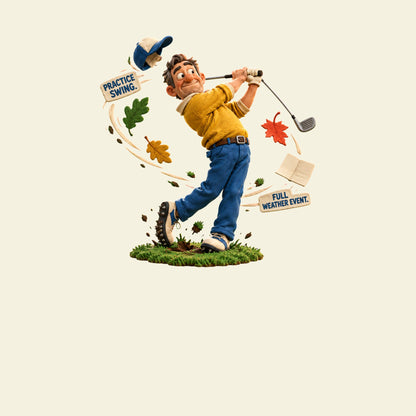 PRACTICE SWING. FULL WEATHER EVENT. funny golf T-shirt artwork