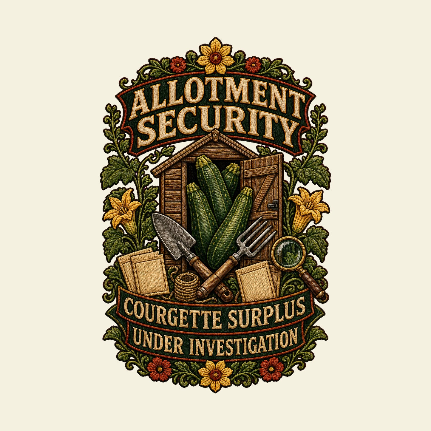 ALLOTMENT SECURITY COURGETTE SURPLUS UNDER INVESTIGATION funny allotment T-shirt artwork